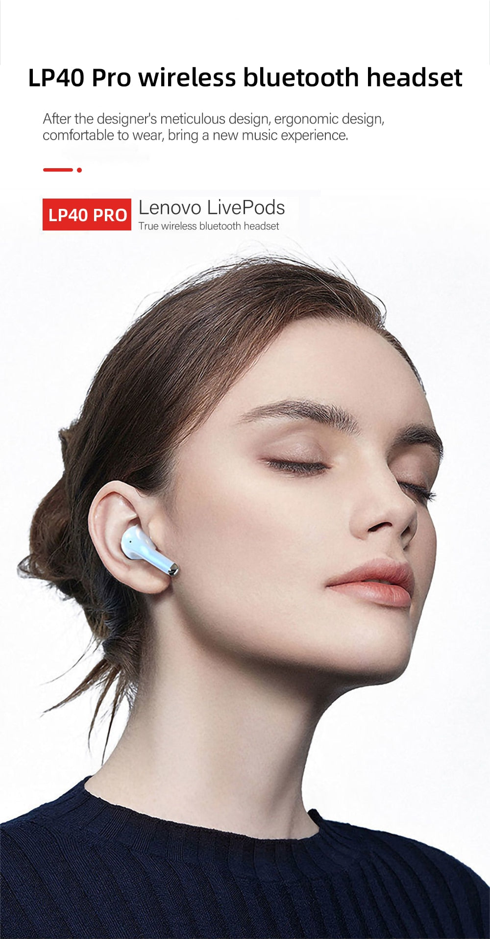 Lenovo LP40 Pro Earphone Bluetooth 5.1 Wireless Headphones Waterproof